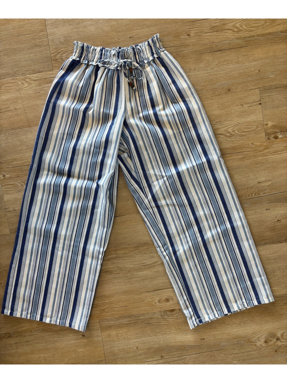 THML Navy and White Vertical Stripe Wide-Leg Pants